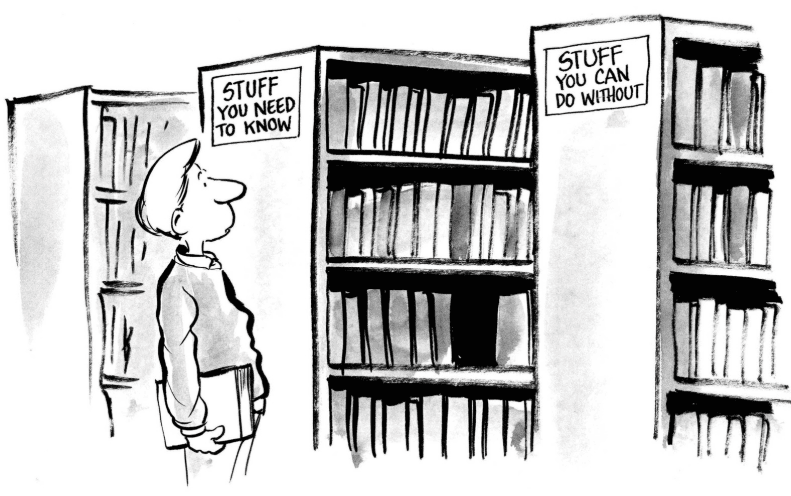 Illustration of a person contemplating books in a library, highlighting the importance of mental availability over awareness in decision-making and brand recognition.