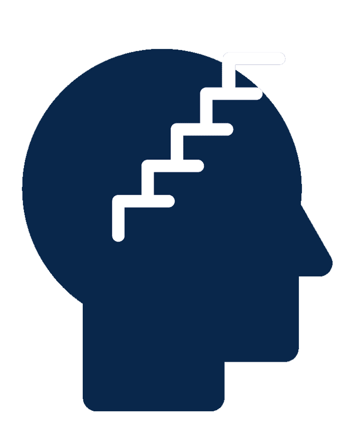 Silhouette of a human head with a staircase inside representing mental growth and strategic thinking.