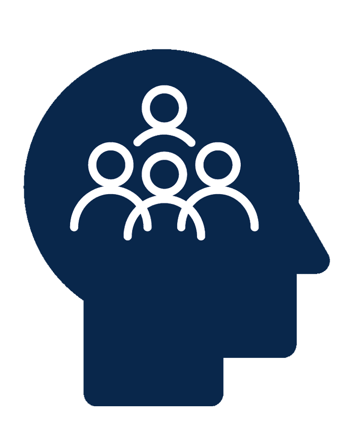Icon representing team capability development with a human head silhouette and interconnected figures inside, symbolizing teamwork and skills enhancement.