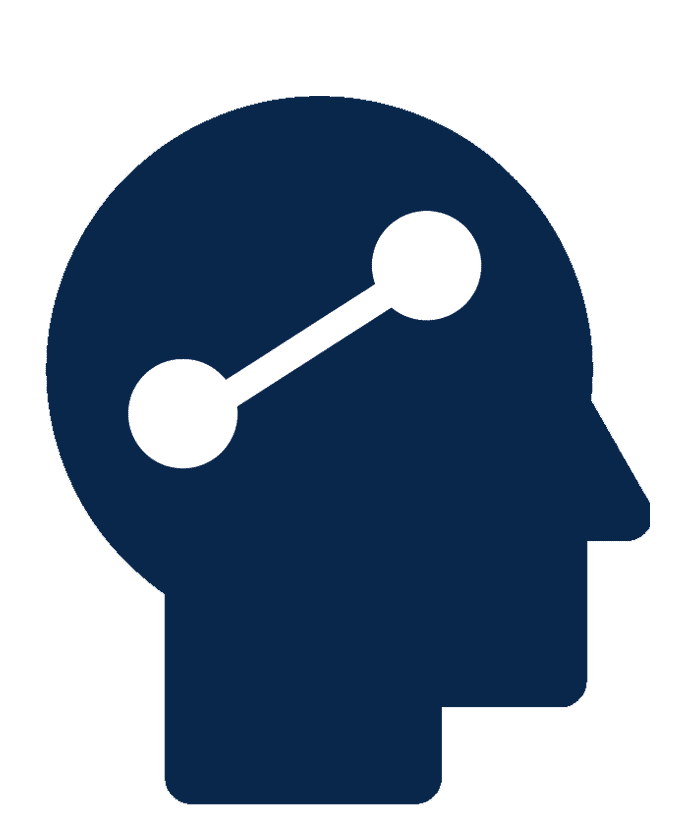 Silhouette of a human head with a connected node graph inside, symbolizing mental strength and strategic thinking.