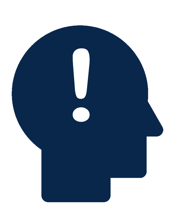 Silhouette of a human head with an exclamation mark inside, symbolizing alertness or caution in AI-related discussions.