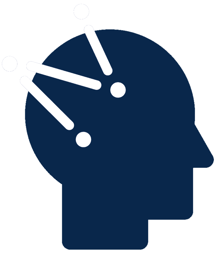 Silhouette of a human head with interconnected nodes representing mental clarity, focus, and cognitive processes.